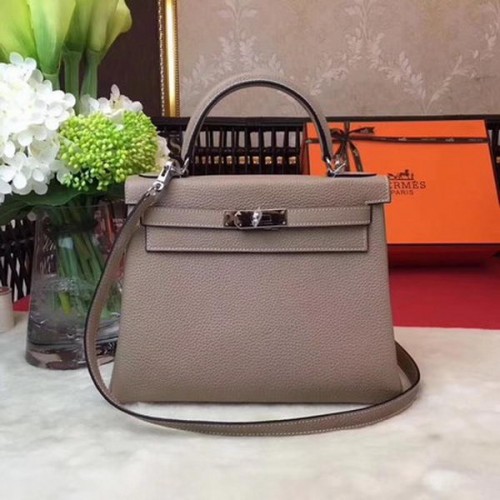 Hermès Kelly 32cm Válltáska Szürke TOGO Bőr KY32 Ezüst
