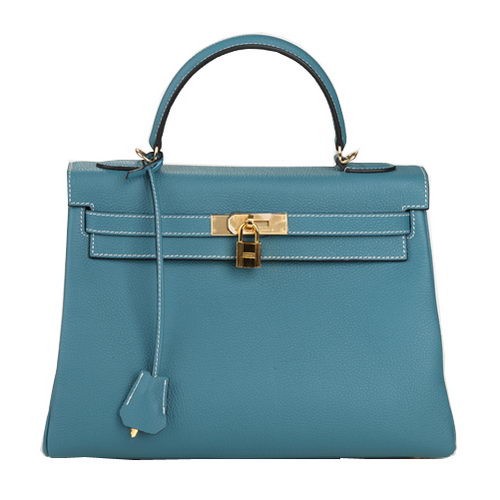 Hermes Kelly 32cm Válltáska Világoskék Eredeti Bőr K32 Arany