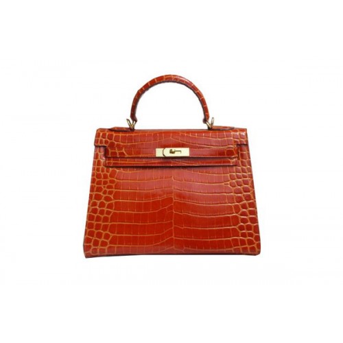 Hermès Kelly 32cm Válltáska Narancssárga Krokodilbőr K32 Arany