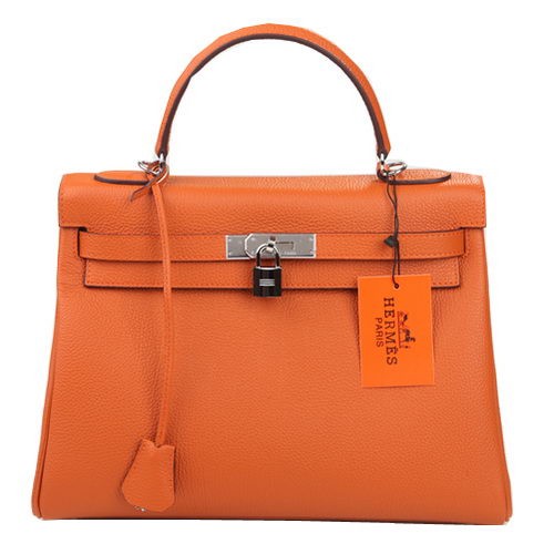 Hermes Kelly 32cm Válltáska Narancssárga Eredeti Bőr K32 Ezüst