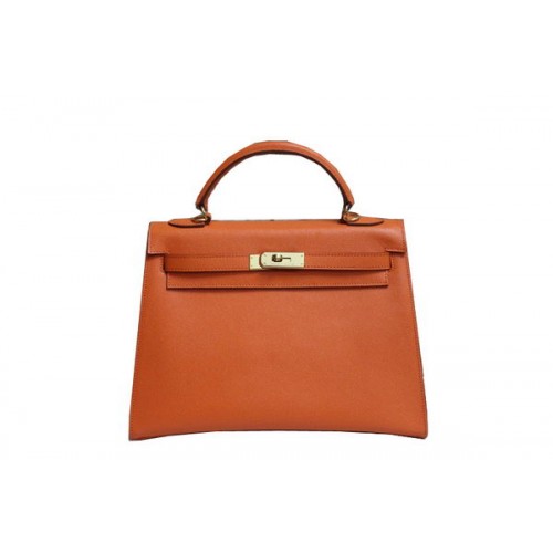 Hermes Kelly 32cm Válltáska Narancssárga Saffiano Bőr K32 Ezüst