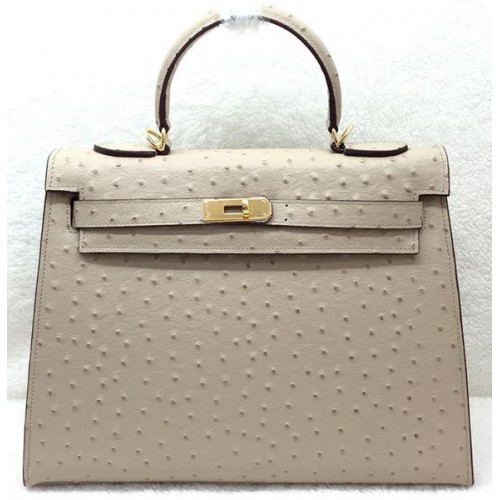 Hermès Kelly 32cm Válltáska Struccbőr K32LI Barackszínű