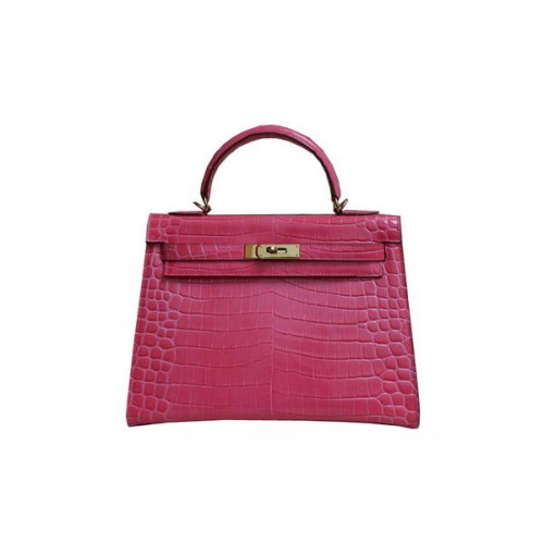 Hermès Kelly 32cm Válltáska Rózsaszín Krokodilbőr K32 Arany