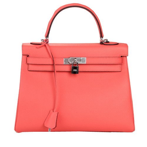 Hermes Kelly 32cm Válltáska Rózsaszín Eredeti Bőr K32 Ezüst