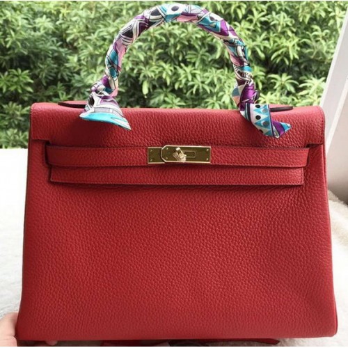 Hermès Kelly 32cm Válltáska Piros Borjúbőr K32CL Ezüst