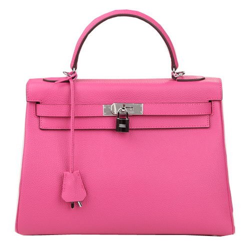 Hermes Kelly 32cm Válltáska Rózsaszín Eredeti Bőr K32 Ezüst
