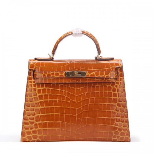 Hermès Kelly 32cm Válltáska Búza Krokodilbőr K32 Ezüst