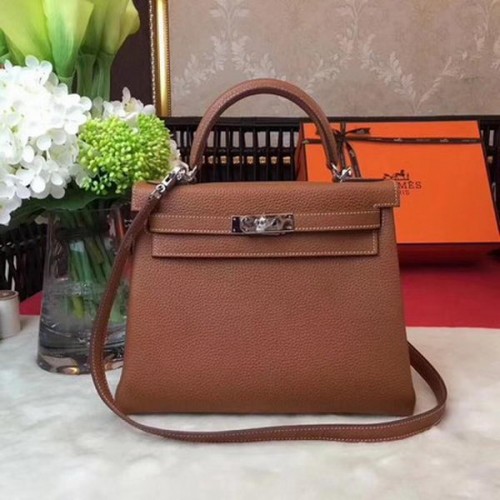 Hermès Kelly 32cm Válltáska Búzaszín TOGO Bőr KY32 Ezüst