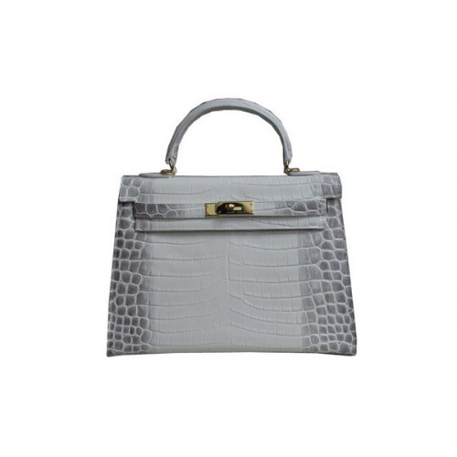 Hermès Kelly 32cm Válltáska Fehér Krokodilbőr K32 Ezüst