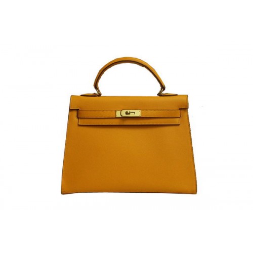 Hermes Kelly 32cm Válltáska Sárga Saffiano Bőr K32 Ezüst