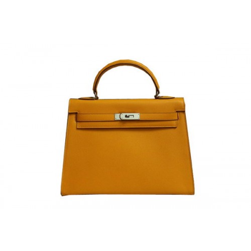 Hermes Kelly 32cm Válltáska Sárga Saffiano Bőr K32 Ezüst