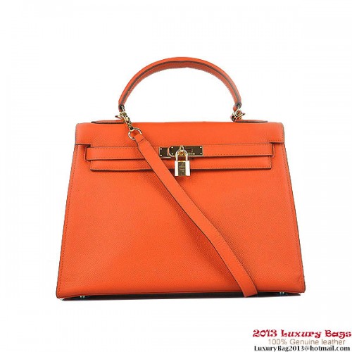 Hermes Kelly 32cm Válltáska H6108 Narancssárga Bőr Ezüst