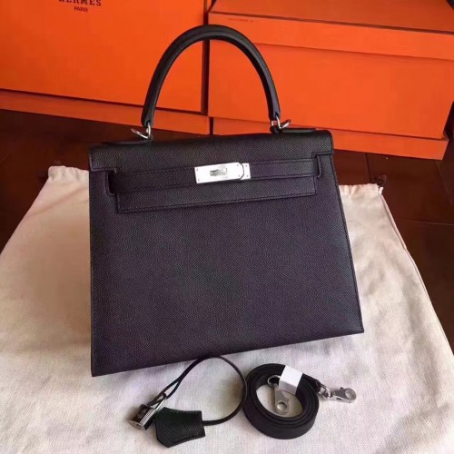 Hermès Kelly 32cm Válltáska Eredeti Espom Bőr Fekete
