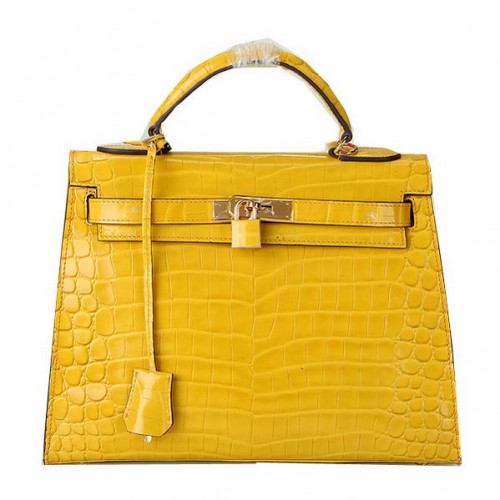 Hermes Kelly 32cm Válltáska Sárga Irizáló Krokodilbőr Ezüst