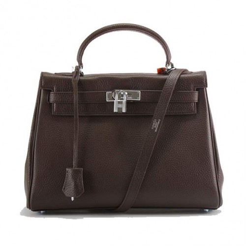 Hermès Kelly 32cm Togo Bőr Táska 6018 Sötét Kávé Ezüst