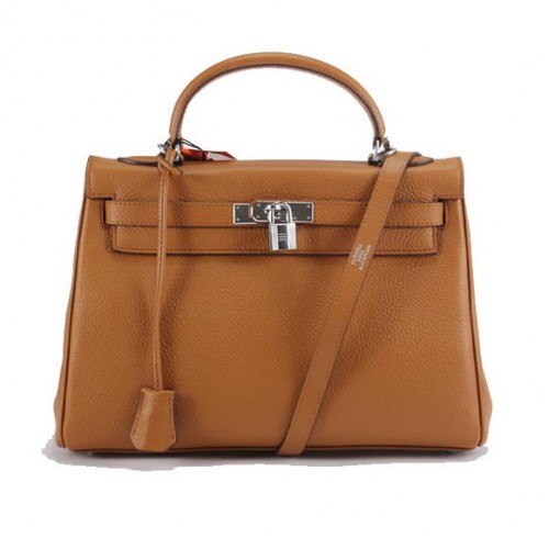 Hermès Kelly 32cm Togo Bőr Kézitáska 6018 Világos Kávé Ezüst