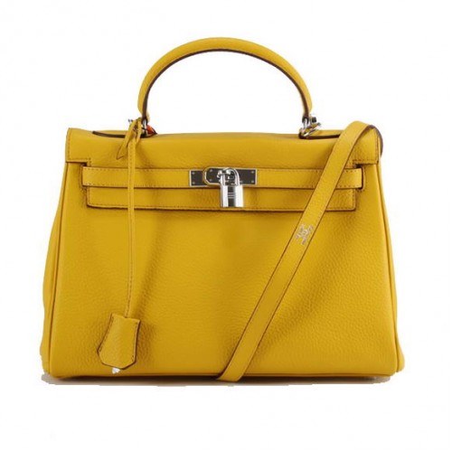 Hermès Kelly 32cm Togo Bőr Táska 6018 Sárga Ezüst
