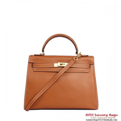 Hermès Kelly 32cm Felső Fogantyús Táska Camel Togo Bőr Ezüst