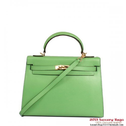 Hermès Kelly 32cm Felső Fogantyú Táska Zöld Togo Bőr Ezüst