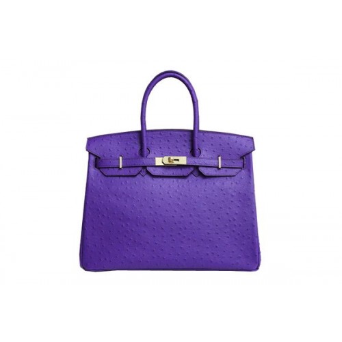 Hermes Kelly 35cm Felső Fogantyú Táska Lila Strucc Bőr Ezüst