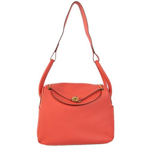 Hermès Lindy 30CM Havanne Kézitáska 1057 Világospiros Bőr Arany Hardverek