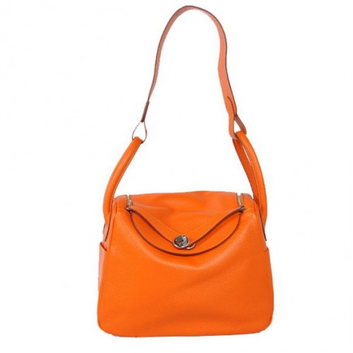 Hermès Lindy 30CM Havanne Kézitáska 1057 Narancssárga Bőr Ezüst Hardverek