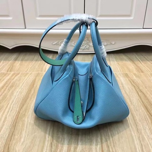 Hermès Lindy 30cm Eredeti Bőr Válltáska LD30 Kék És Zöld