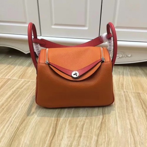 Hermès Lindy 30CM Eredeti Bőr Válltáska LD30 Narancssárga És Piros