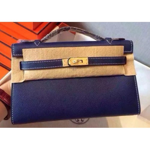 Hermès MINI Kelly 22cm-es Táska Borjúbőr K22 Kék