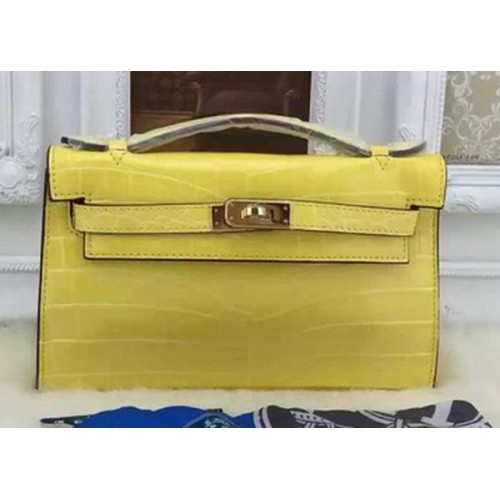 Hermès MINI Kelly 22cm-es Krokodilbőr Szállít Táska KL22 Citrom