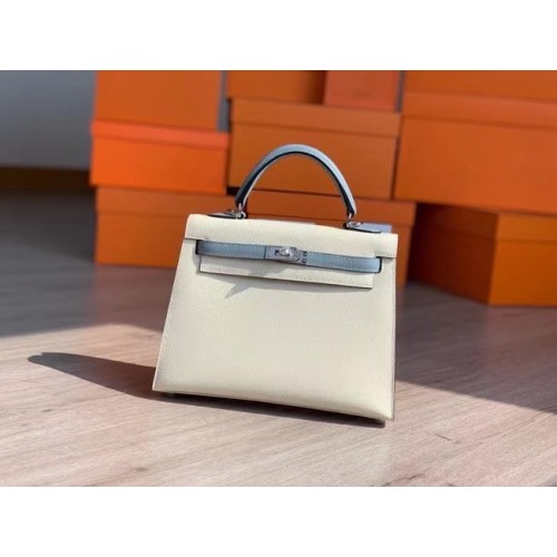 Hermès Eredeti Epsom Bőr KEL2578 krémszínű és égkék