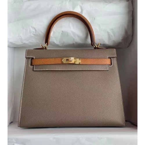 Hermès Eredeti Epsom Bőr KEL2578 szürke és barna