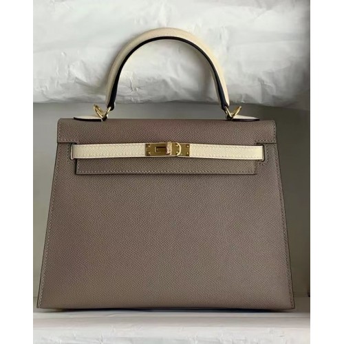 Hermès Eredeti Epsom Bőr KEL2578 szürke és krémszínű