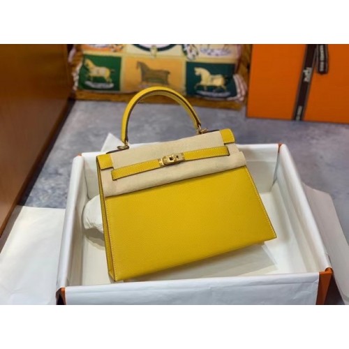 Hermès Eredeti Epsom Bőr KEL2578 Citrom
