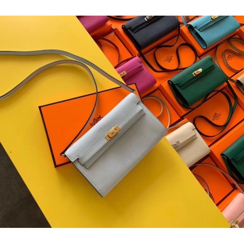 Hermès Eredeti Kelly Espom Bőr Táska Menő Woc H4087 Világoskék