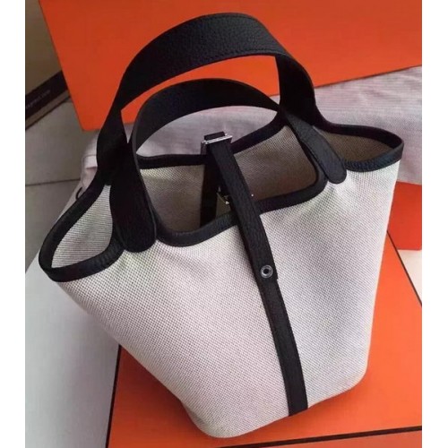 Hermès Picotin Zárral 18 cm-es Vászon Táska HPL8618T Fekete