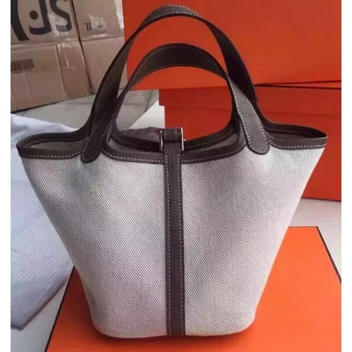 Hermès Picotin Zárral 18 cm-es Vászon Táska HPL8618T Sötétszürke