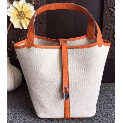 Hermès Picotin Zárral 18 cm-es Vászon Táska HPL8618T Narancssárga