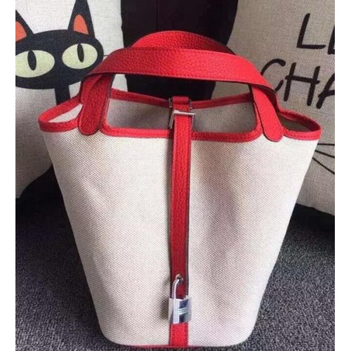 Hermès Picotin Zárral 18 cm-es Vászon Táska HPL8618T Piros