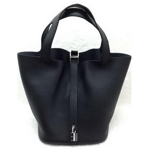 Hermès Picotin Zár 22cm-es Táska Licsi Bőr HPL1048 Fekete