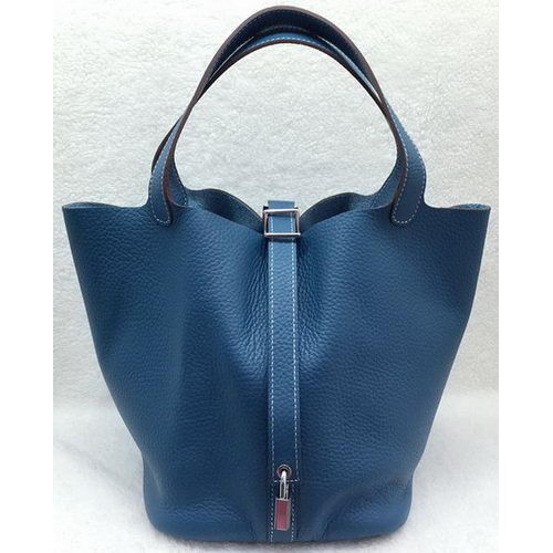 Hermès Picotin Zár 22cm-es Táska Licsi Bőr HPL1048 Kék