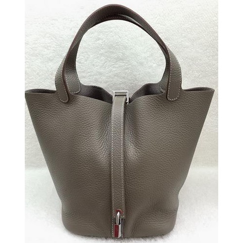 Hermès Picotin Zár 22cm-es Táska Licsi Bőr HPL1048 Szürke