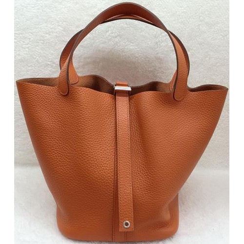 Hermès Picotin Zár 22cm-es Táska Licsi Bőr HPL1048 Narancssárga