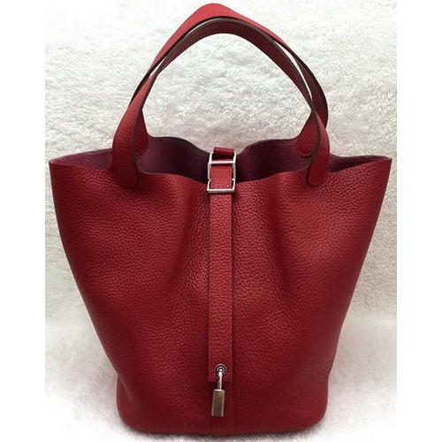 Hermès Picotin Zár 22cm-es Táska Licsi Bőr HPL1048 Piros