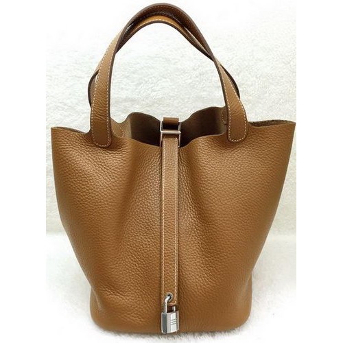 Hermès Picotin Lock 22cm Táska Licsi Bőr HPL1048 Búzaszín Színű