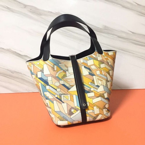 Hermès Picotin Zár 22cm Táska Licsi Bőr HPT88 Fekete