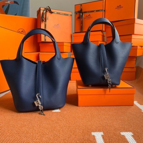 Hermès Picotin Zár Táska Eredeti Togo Bőr PL3388 Zafírkék