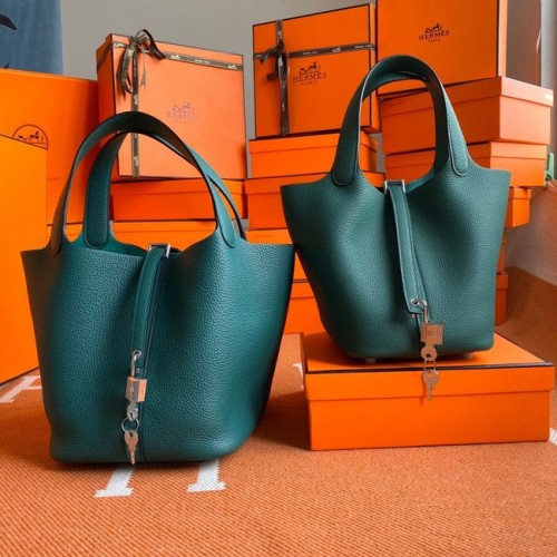 Hermès Picotin Zár Táskák Eredeti Togo Bőr PL3388 Feketészöld