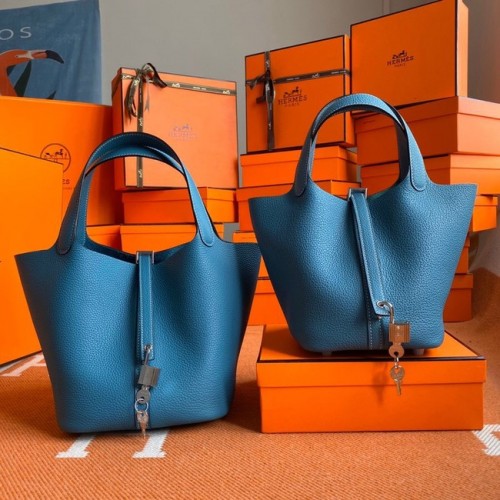 Hermès Picotin Zár Táskák Eredeti Togo Bőr PL3388 kék