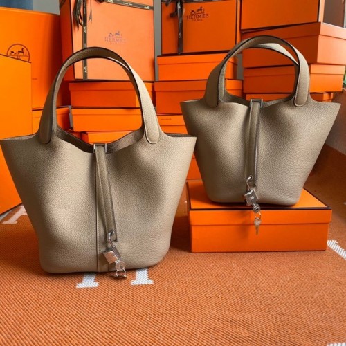 Hermès Picotin Zár Táskák Eredeti Togo Bőr PL3388 szürke